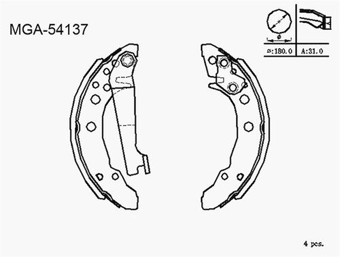 MGA 54137 El Fren Balatası-180x30 Volkswagen Golf 81-92 Polo 82-00 Polo CLS 96-00 Ibiza 93-98 867698520X