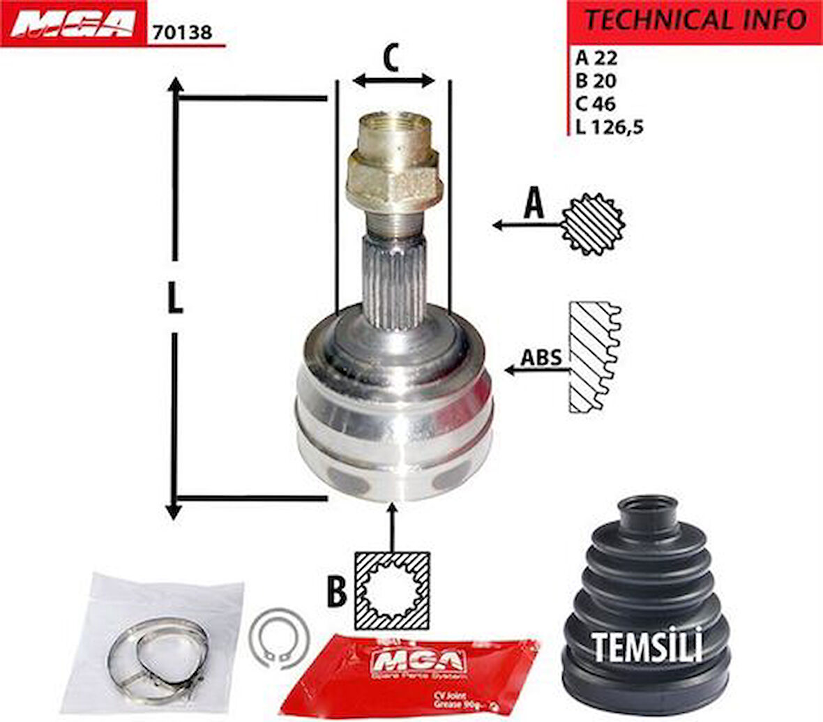 MGA 70138 Aks Kafası Diş Tempra Tipo 1.4 1.6 22x20x51 7629457