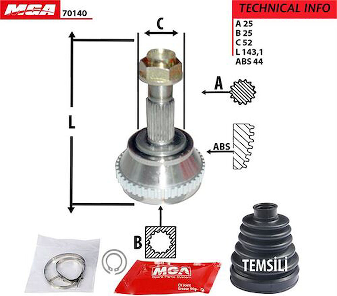 MGA 70140 Aks Kafası Diş Tempra 2.0 ABS'li Dıştan Segmanlı 7688157