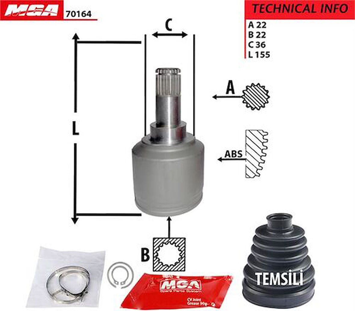 MGA 70164 Aks Kafası İç Sağ Sol Mafsallı Albea Palio 1.2 1.4 1.6 Benzinli 03-06 46307884