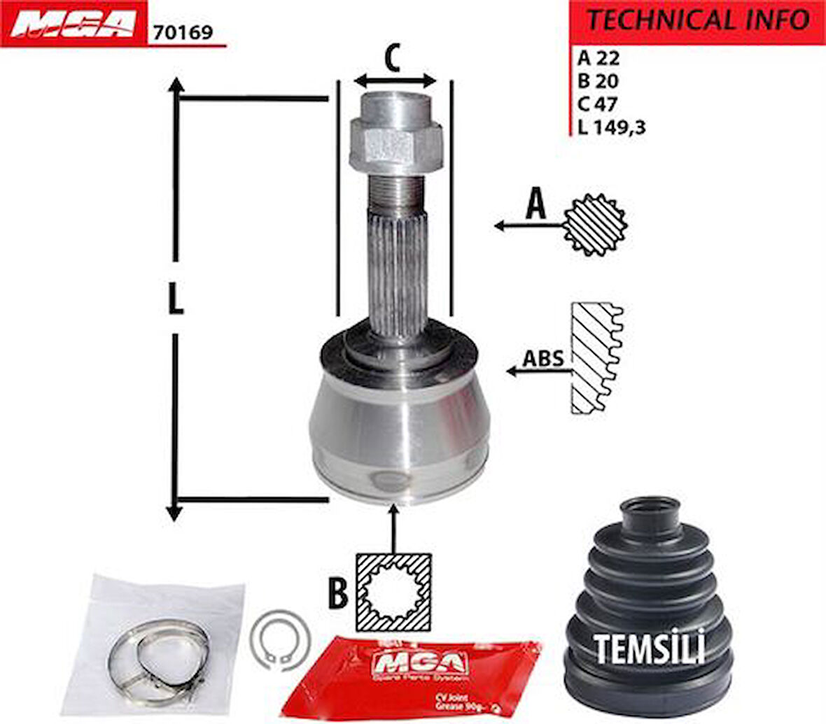 MGA 70169 Aks Kafası Diş-Palio Albea 04-1.2 8V 22x20x46 46307516