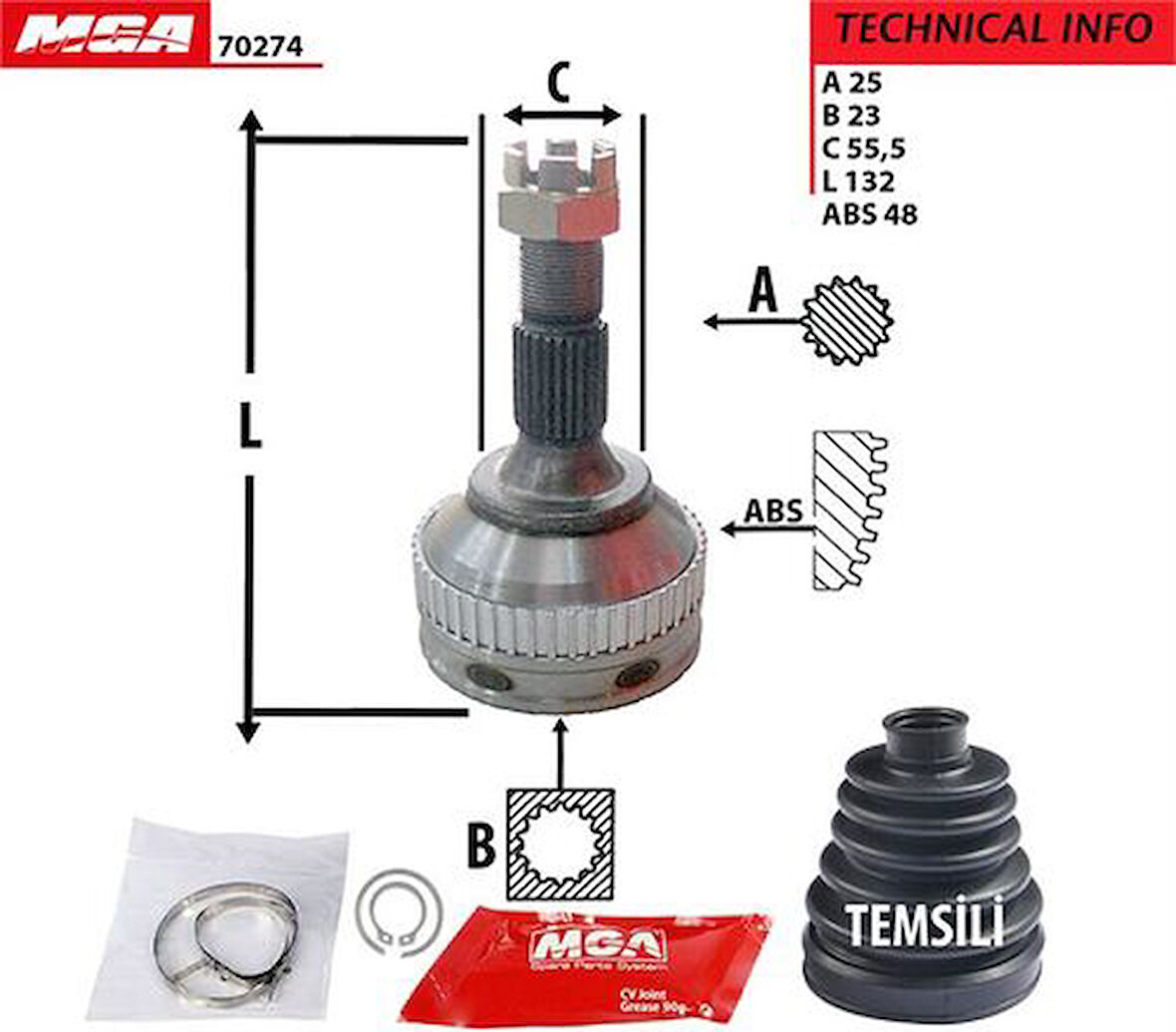 MGA 70274 Aks Kafası ABS'li P306 1.4 1.0 96164213