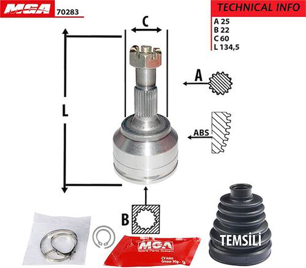 MGA 70283 Aks Kafası Diş C4 P307 1.4 16V 1.6 16V ie Ma Sanz 04-25x22x58.6 3272.5X