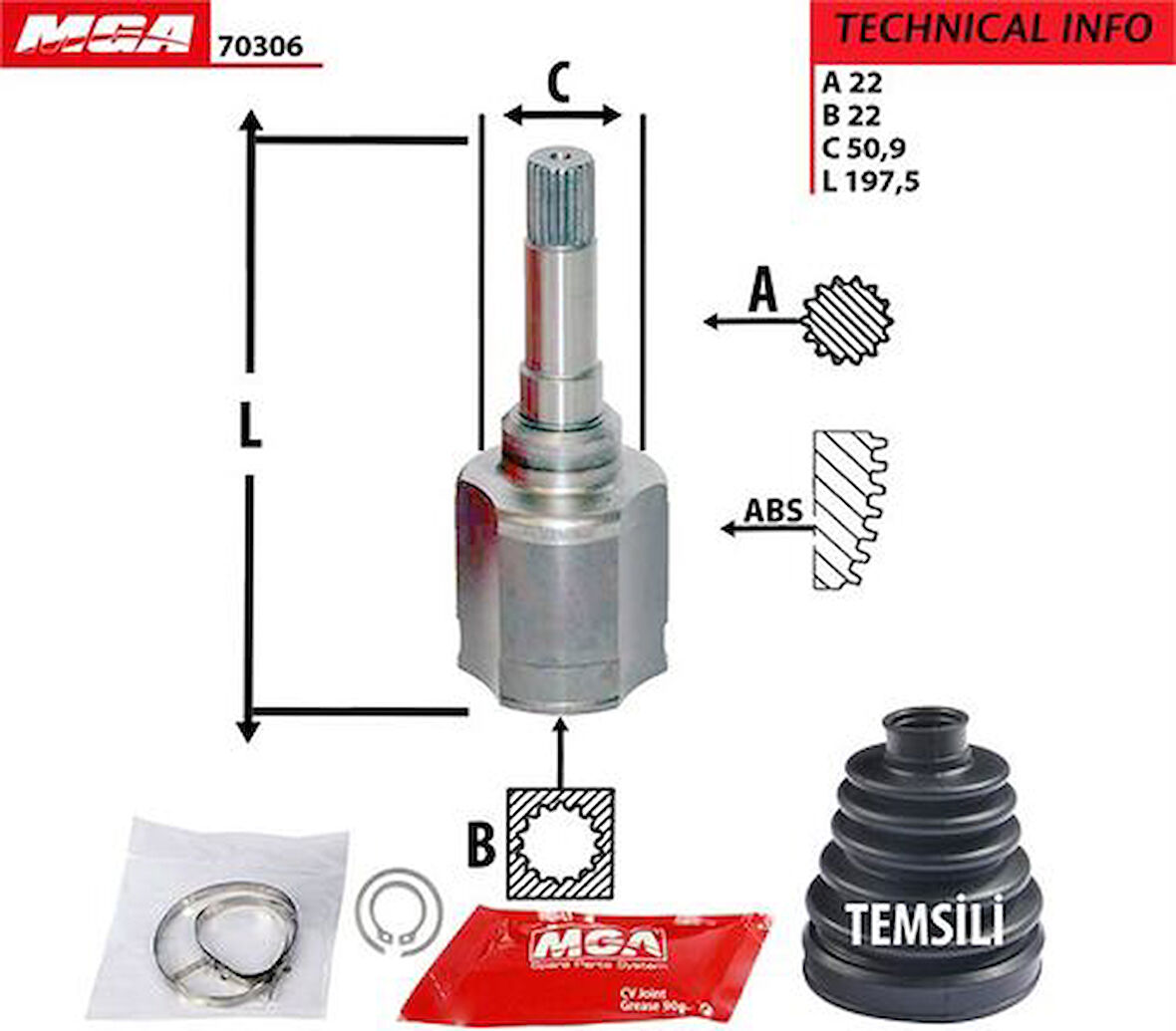 MGA 70306 Aks Kafası Diş Bipper Nemo 1.4 HDI 07-22x25x50.8 3273.TC