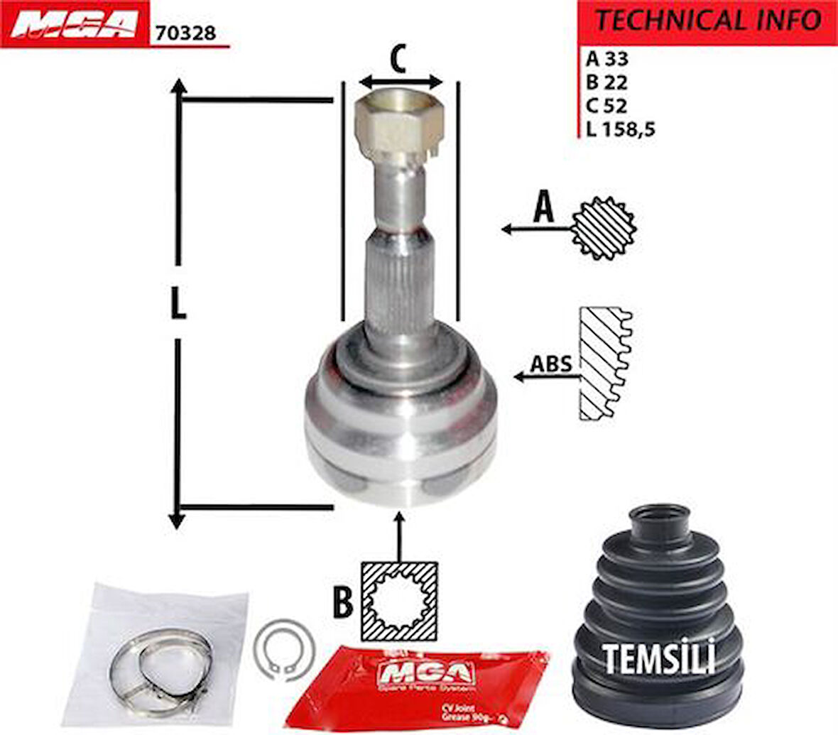 MGA 70328 Aks Kafa Diş-Astra G ABS'siz 98-04 1.4-1.6-Vectra B 98-04 1.6 33x22x51 374002