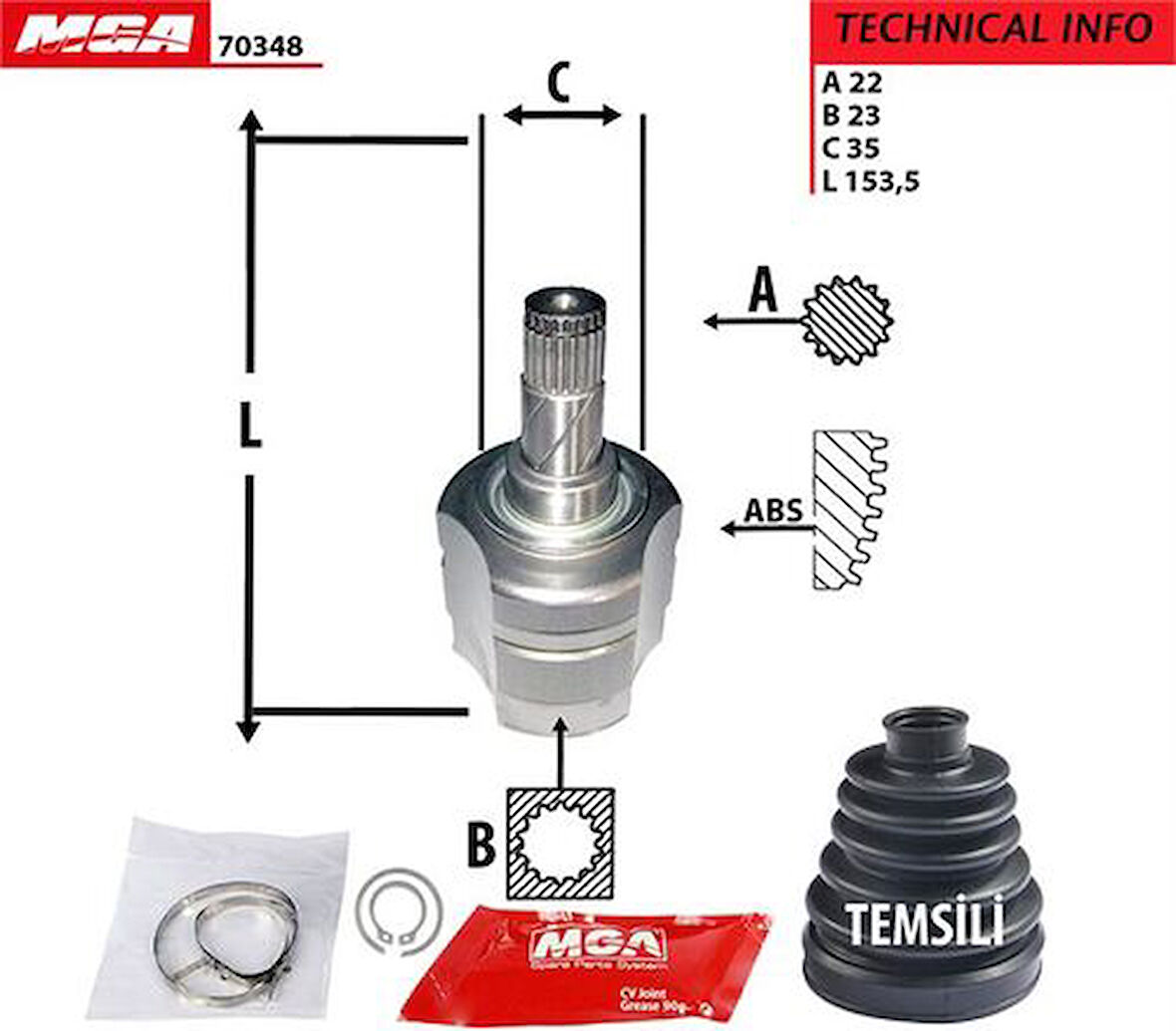 MGA 70348 Aks Kafası İç Corsa C 1.3 CDTI 1.7DTI 02- 374446