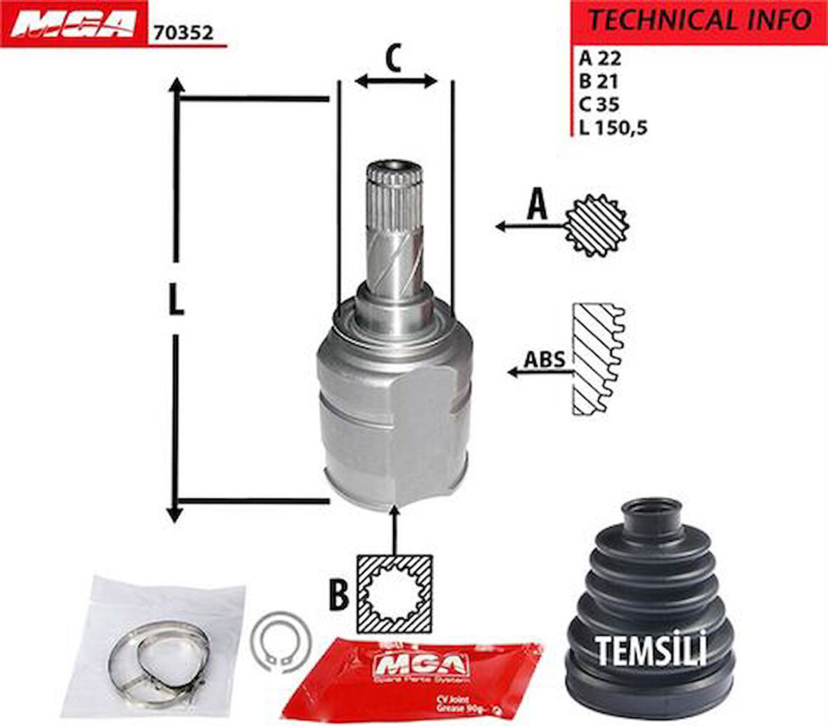 MGA 70352 Aks Kafası İç Sol Corsa D 1.3 DTH 07- 1603407