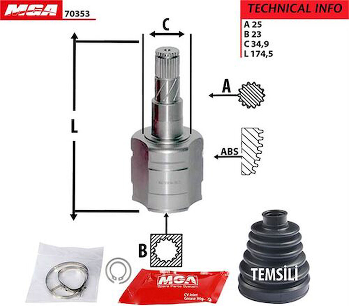 MGA 70353 Aks Kafası İç Sağ Corsa D 1.3 DTH 07- 1603408I704145