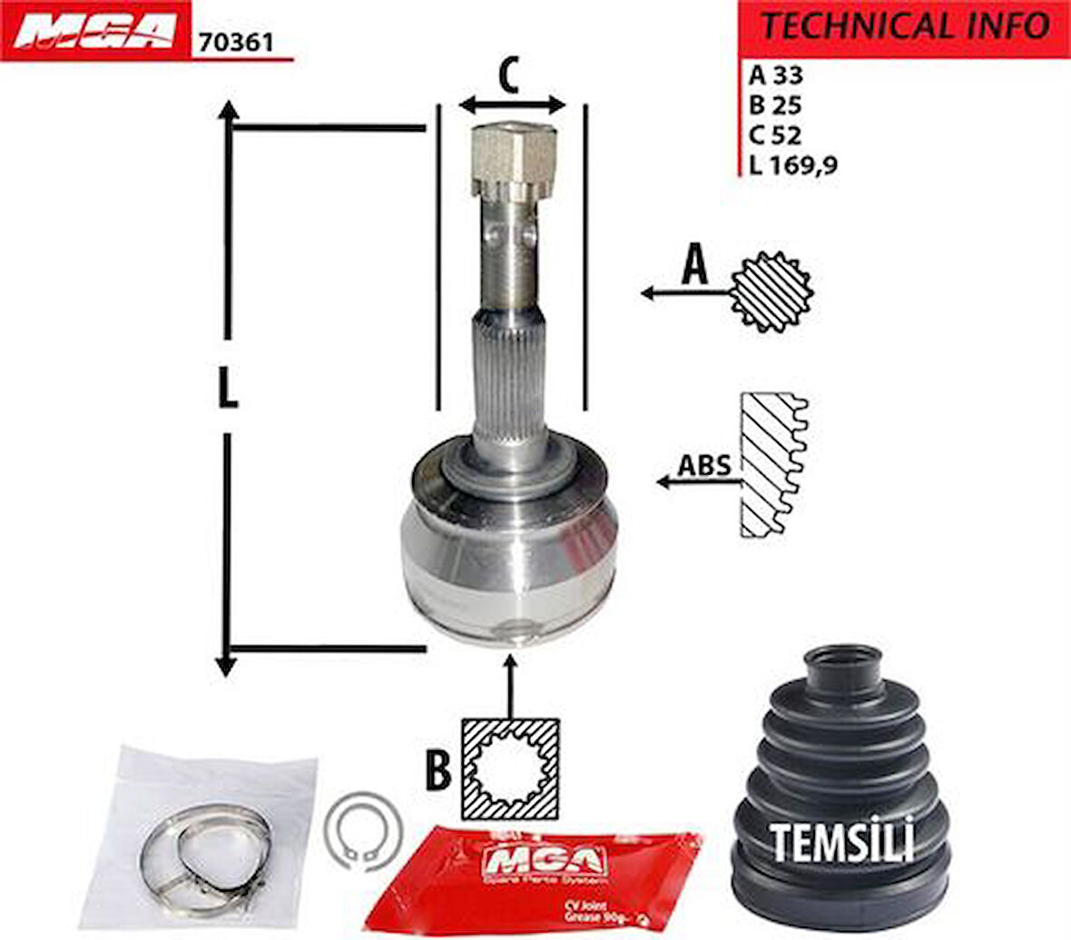 MGA 70361 Aks Kafası Diş Vectra A 1.8 2.0 Ascona Kadet 1.6D 33x25x51 374049