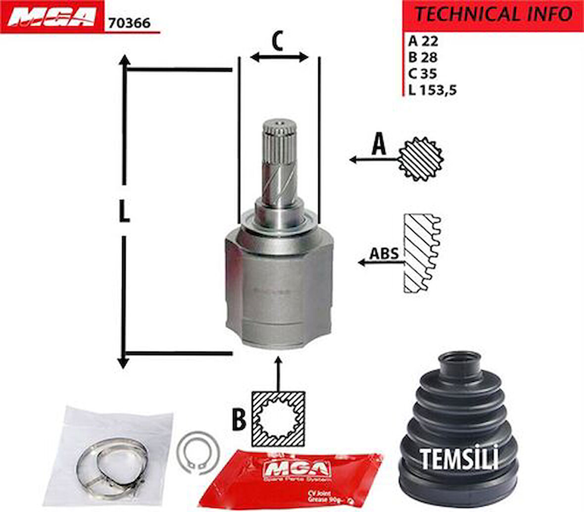 MGA 70366 Aks Kafası İç Vectra C 1.9CDTI Oto.VIt 2.2CDTI 04- 1603236I704038