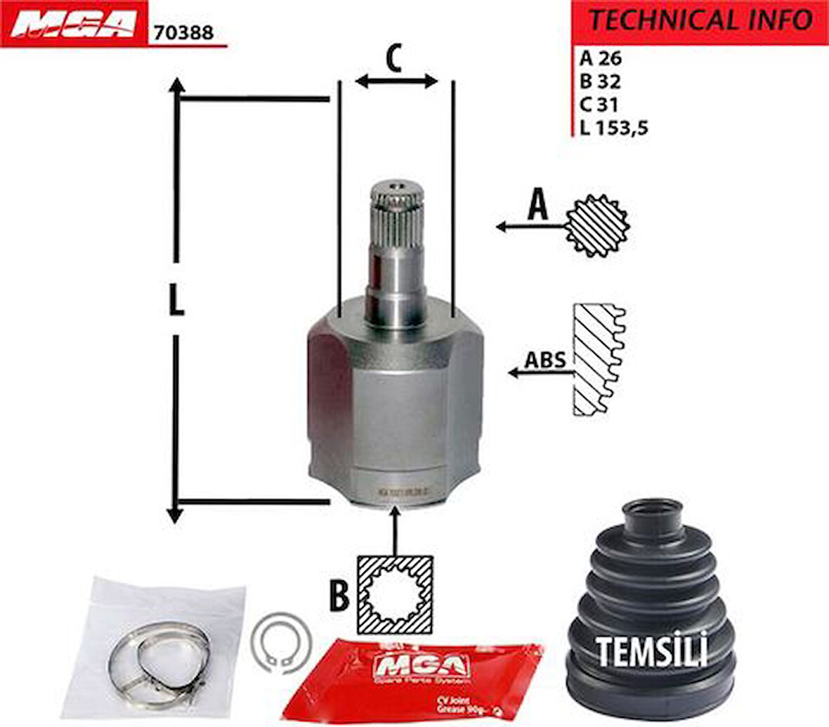 MGA 70388 Ic Aks Kafası Volkswagen Golf 04-14 Passat 06-12 Polo 05-10 A3 04-08 Leon 06-9 1K0498103C