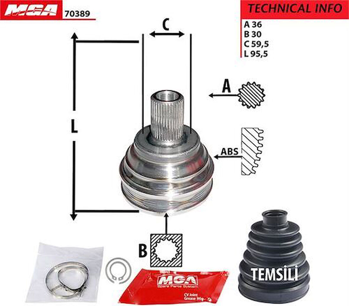 MGA 70389 Dıs Aks Kafası Volkswagen Caddy 04-Golf 04-14 Passat 06-15 A3 04-Leon 06- 1504200206