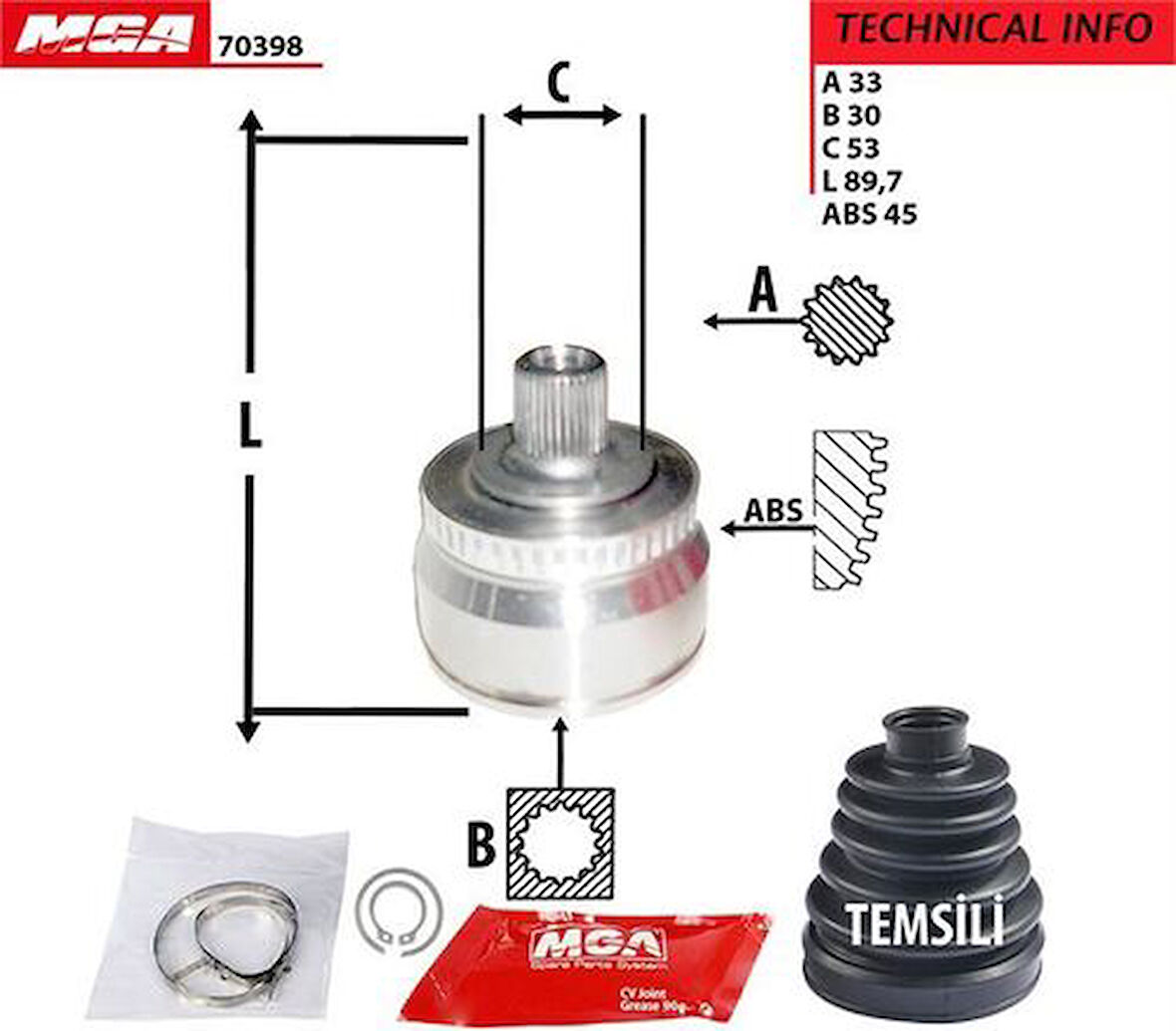 MGA 70398 Dıs Aks Kafası Volkswagen Passat 97-05 A4 95-00 3B0498099A