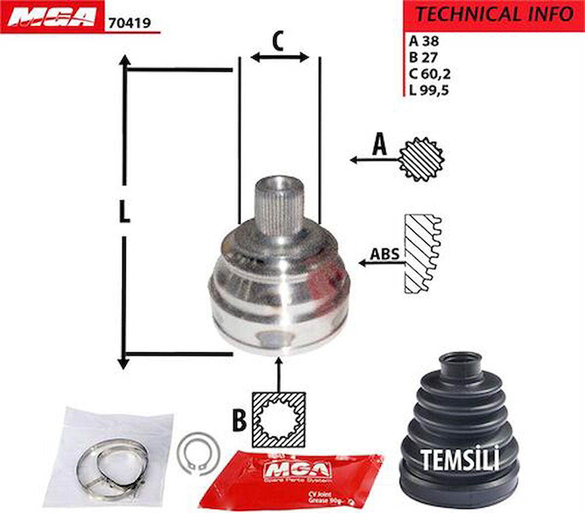 MGA 70419 Dıs Aks Kafası-ABS'siz Volkswagen Transporter 91-03 701498099B