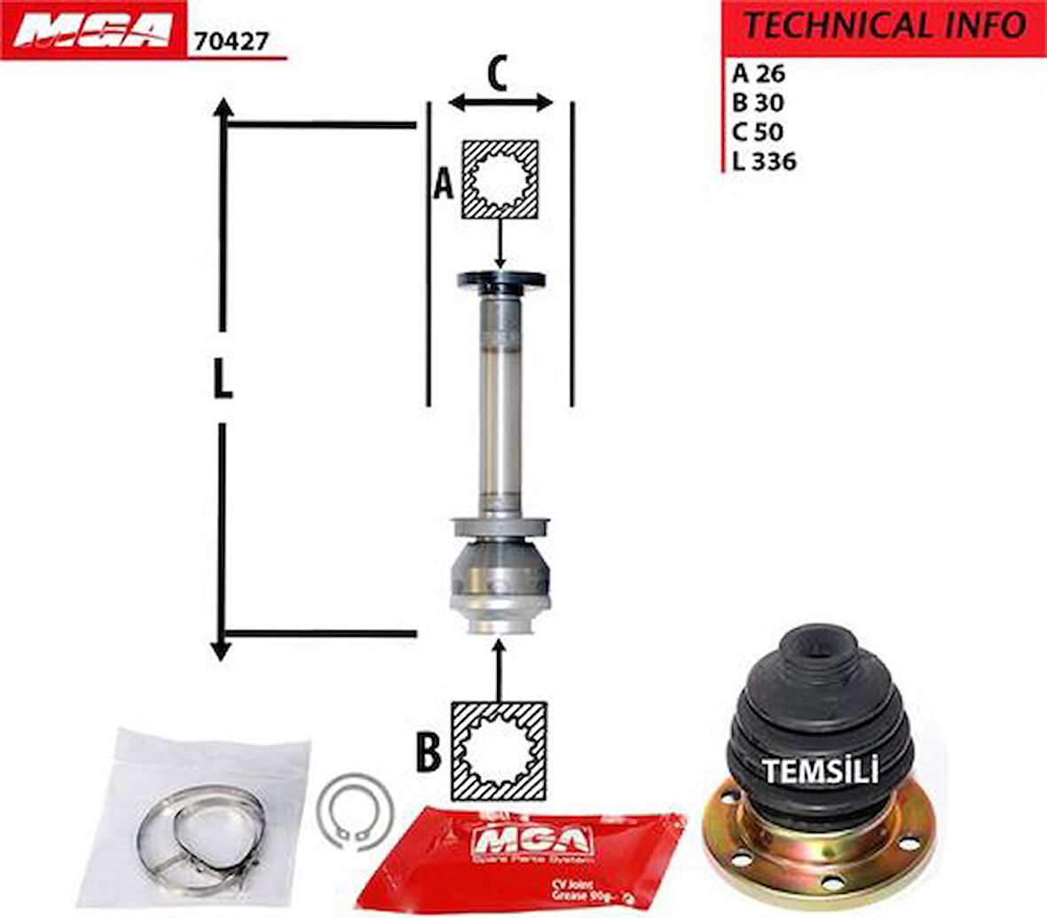 MGA 70427 Aks Kafası İç Sağ Volkswagen Transporter T5 2.5 TDI AXD Axe 7H0498104A