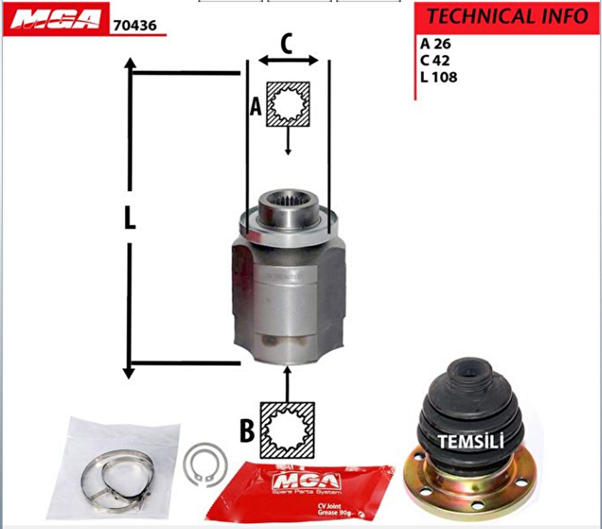AKS KAFA İÇ SAĞ HYUNDAI ACCENT 03-06 1.5 CRDI DIZEL ADMIRE (26×23×42) / MGA-70436 / 71052