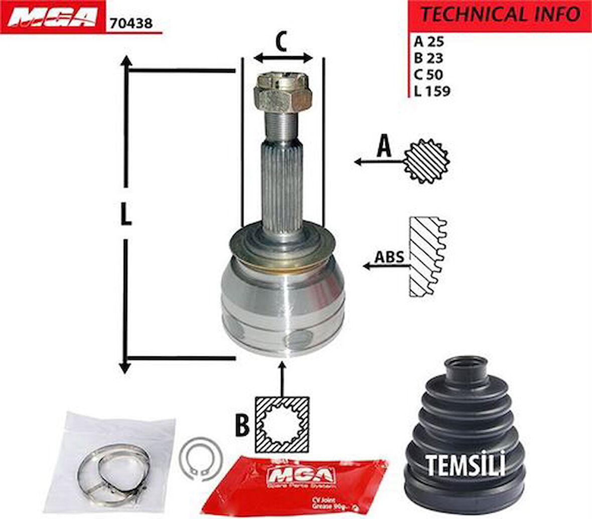 MGA 70438 Aks Kafa Diş-ABS'siz Accent-Era 2006-2011-Getz 2006-Benzinli 25x22x52.4 495001C302