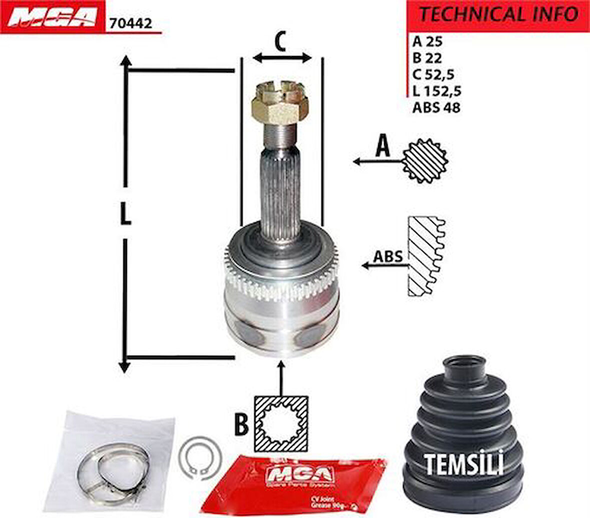 MGA 70442 Aks Kafa Diş ABS’Lı Accent-Era 07-11 \ Getz 03-09 1.4-1.6 Benzinli 495001C250