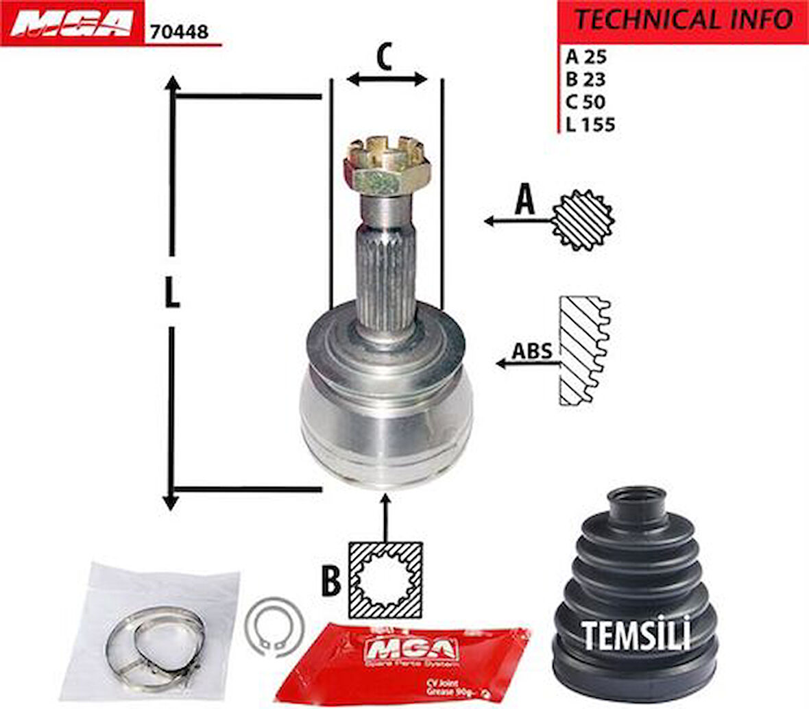 MGA 70448 Aks Kafa Diş-Elantra 90-95-Sonata 89-93 25x23x49 MB526464