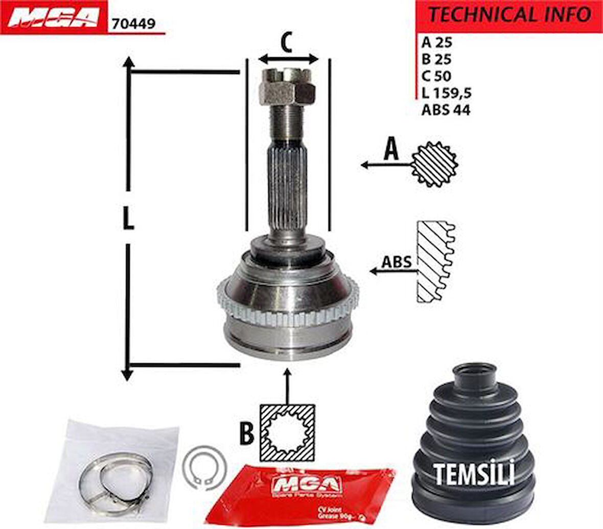 MGA 70449 Aks Kafa Diş ABS'li Elantra 96-00 25x25x50-43 4950829A00