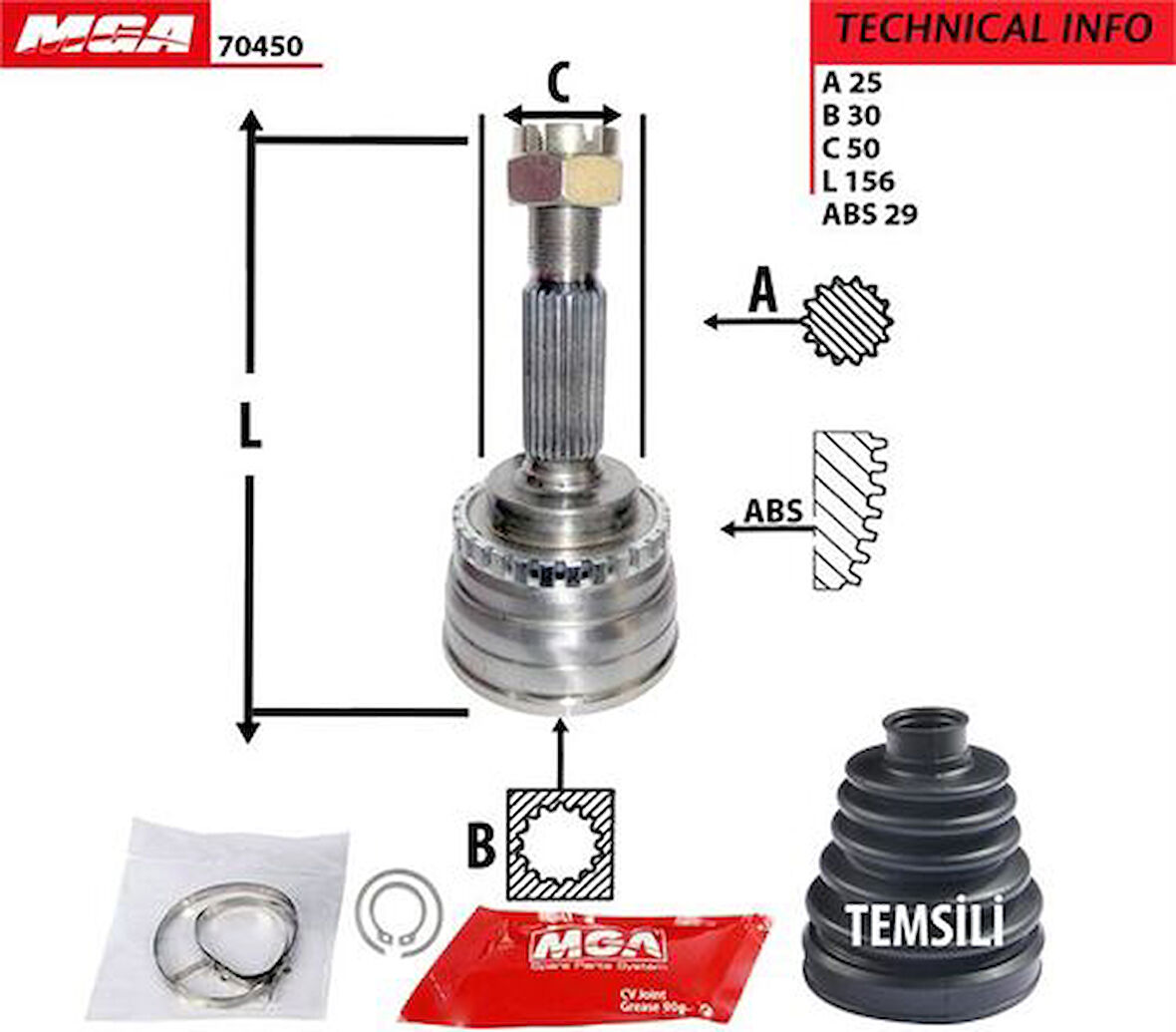 MGA 70450 Aks Kafa Diş ABS'li Elantra 04-06 25x30x50XABS-28 4950829C00