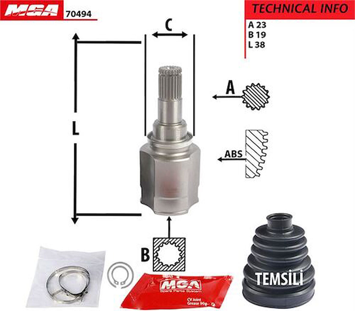 MGA 70494 Aks Kafa İç R-L-Yaris 99-05 1.3 16V 23x19x37 4340316020