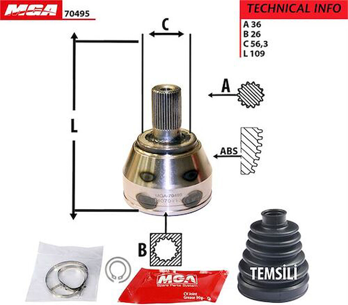 MGA 70495 Aks Kafası Kit Sol Focus C-Max 1.6 T DCI 04- 3M513A328BF