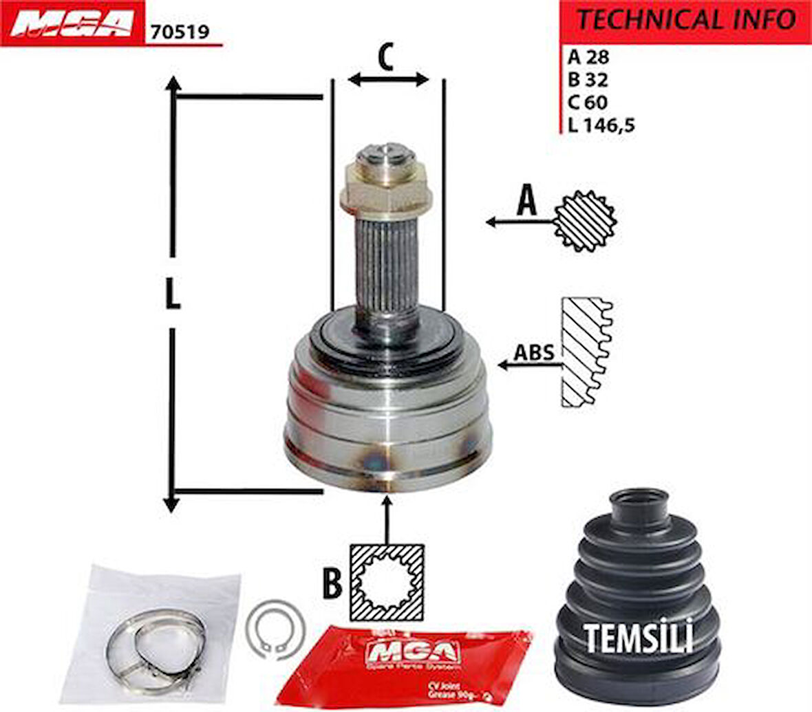 MGA 70519 Aks Kafa Diş-Honda Accord 90-98 28x32x59 44305SM4010