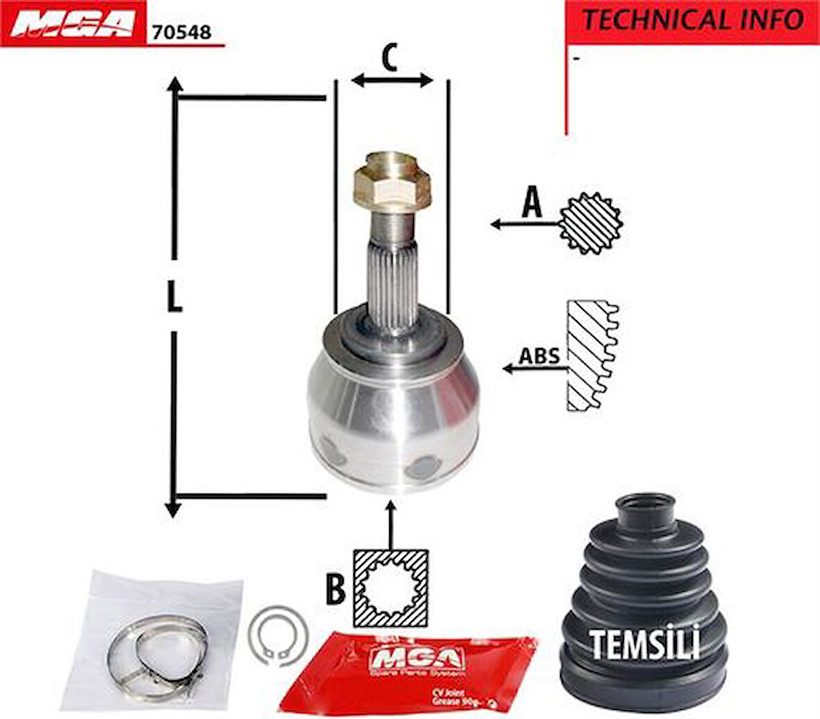 MGA 70548 Aks Kafası Diş Alfa 156 1.9 25x28x59mm 46307246