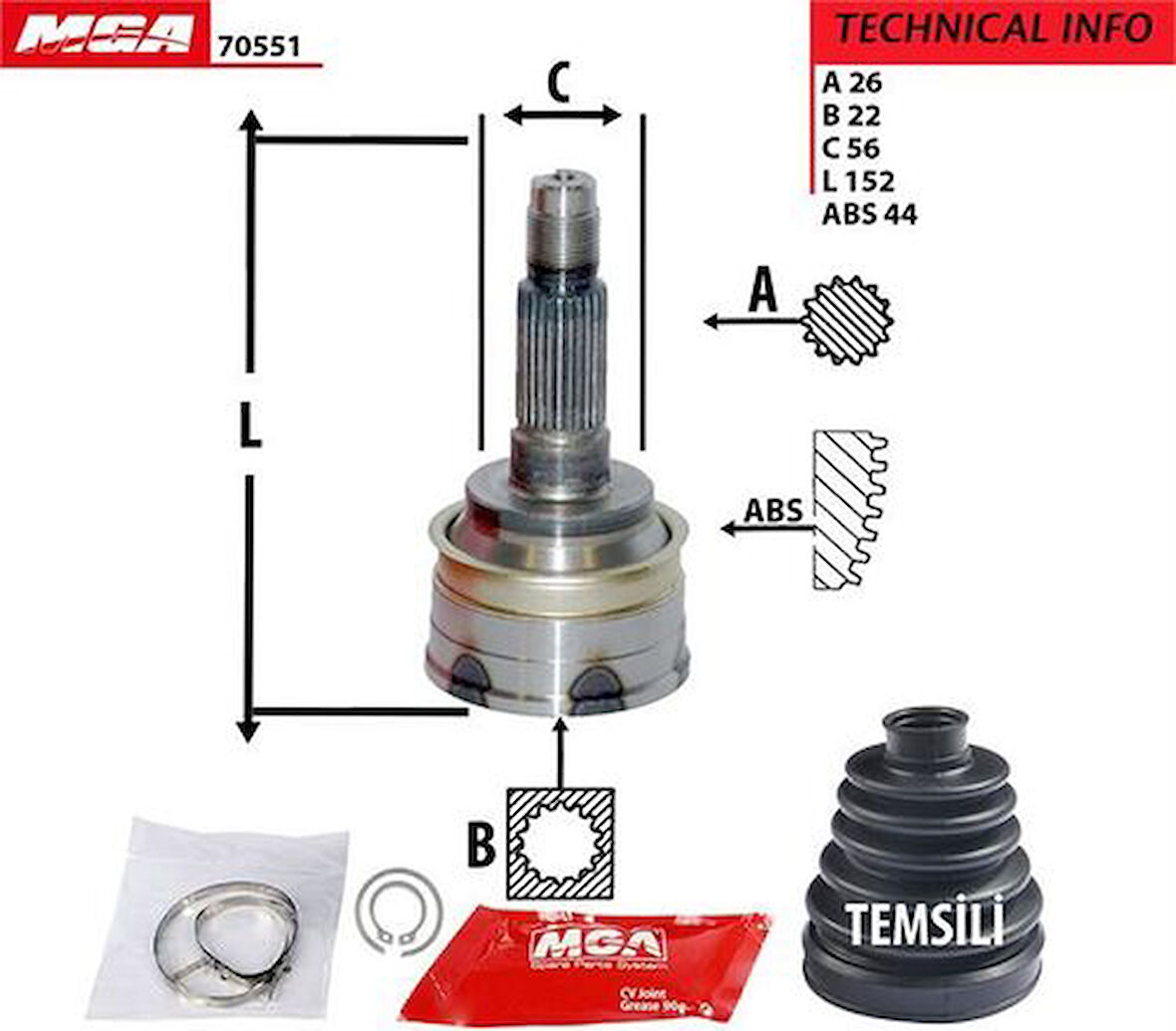 MGA 70551 Aks Kafa Diş-Mazda 323 90-96 1.6 B6 26x22x55 F02425400