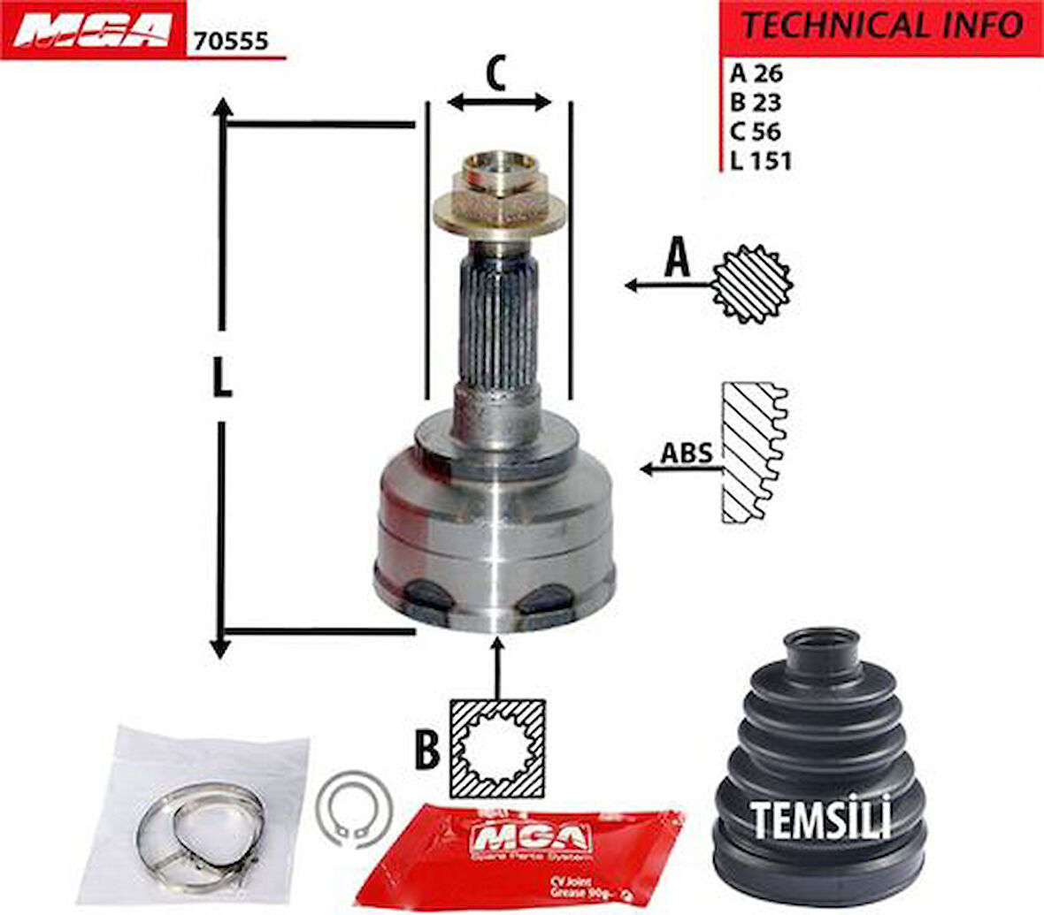 MGA 70555 Aks Kafa Diş-Mazda 626 88-91 1.6 F6 26x23x55 716028