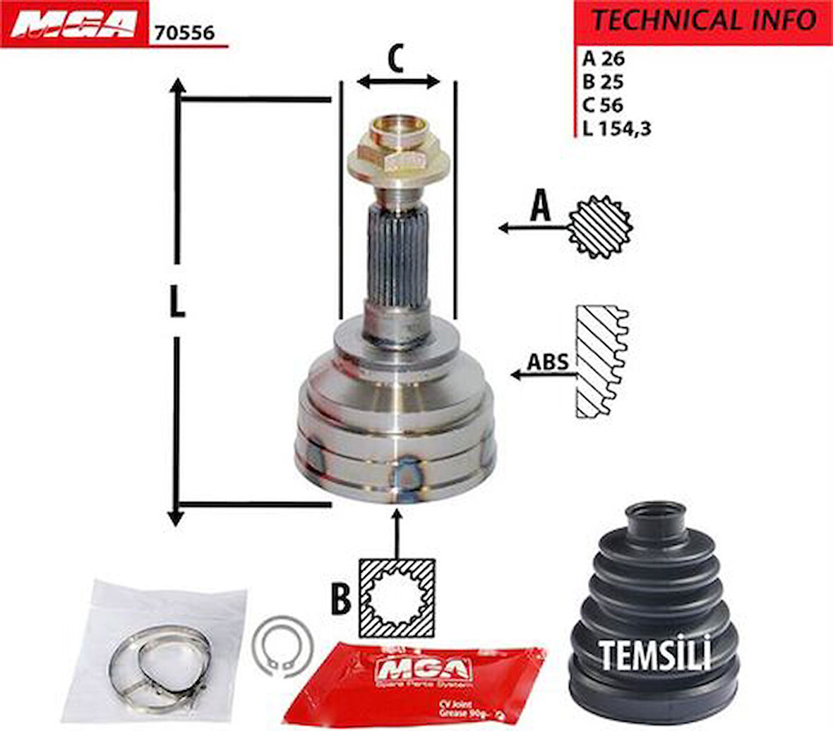 MGA 70556 Aks Kafa Diş-Mazda 626 88-91 2.0-1.8 F8-Fe 26x25x55 G0332560D