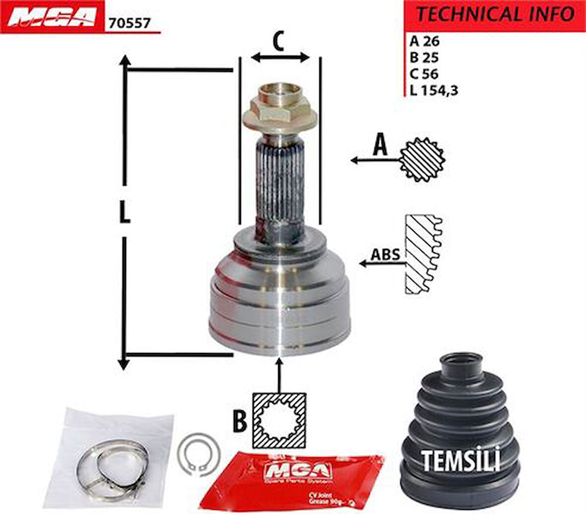 MGA 70557 Aks Kafa Diş-Mazda 626 92-97 2.0 Fs 28x23x55 716036