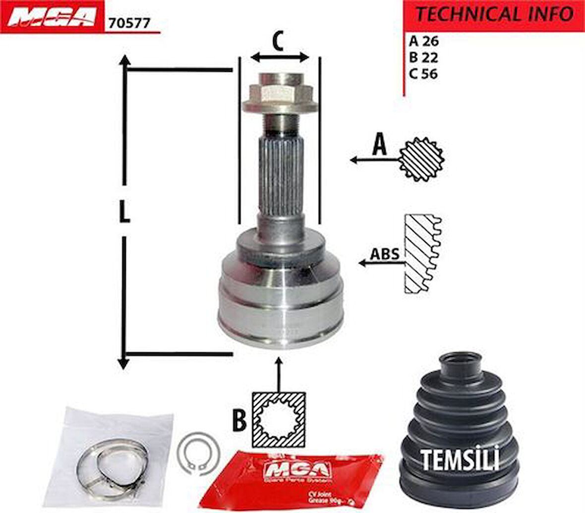 MGA 70577 Aks Kafa Diş-Kia Shuma 00-05 38-08200200 