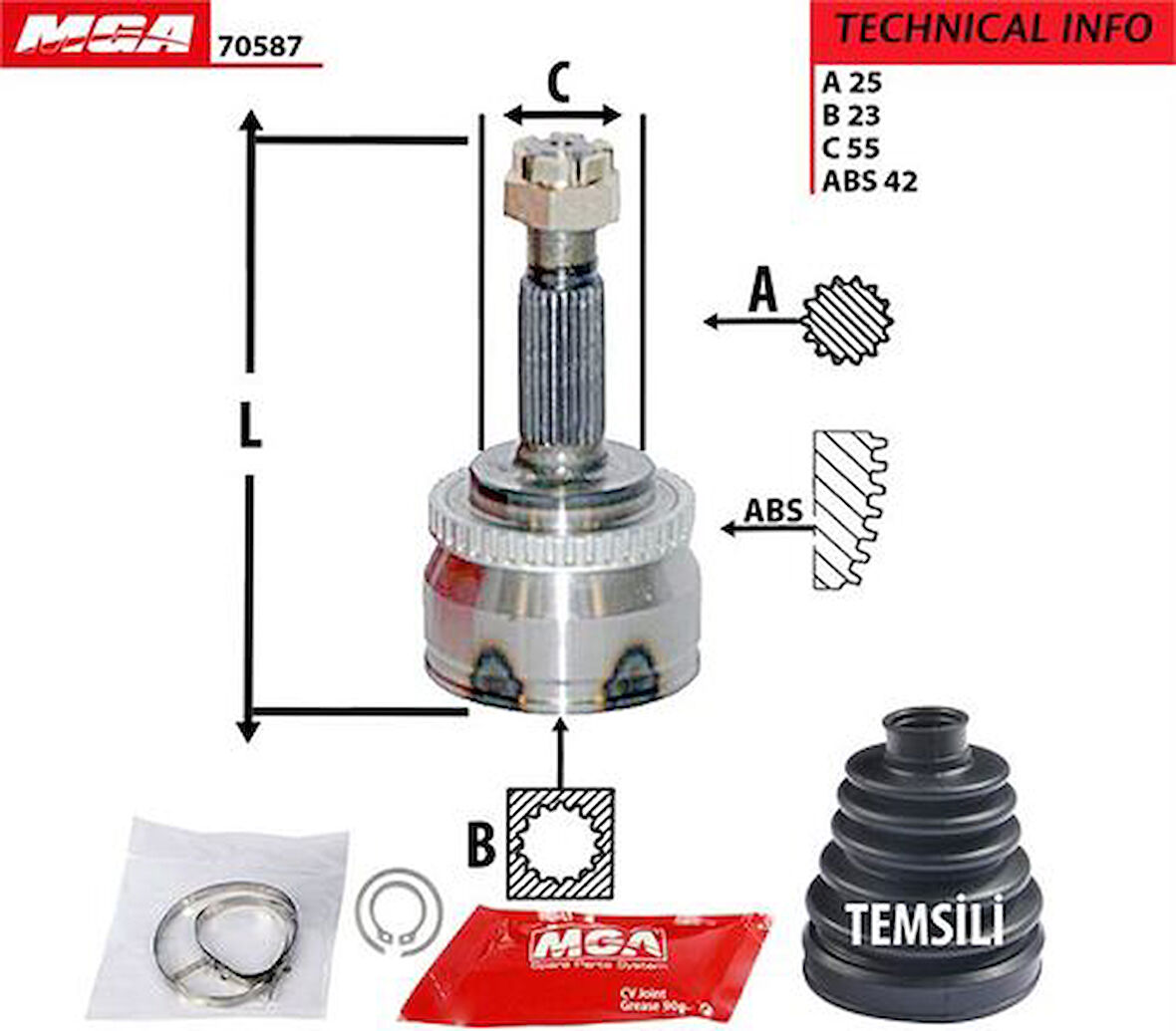 MGA 70587 Aks Kafa Diş ABS'li Nissan Almera 00-10 1.5 DCI Dizel-1.8 Benzinli 25x23x55XABS-41 