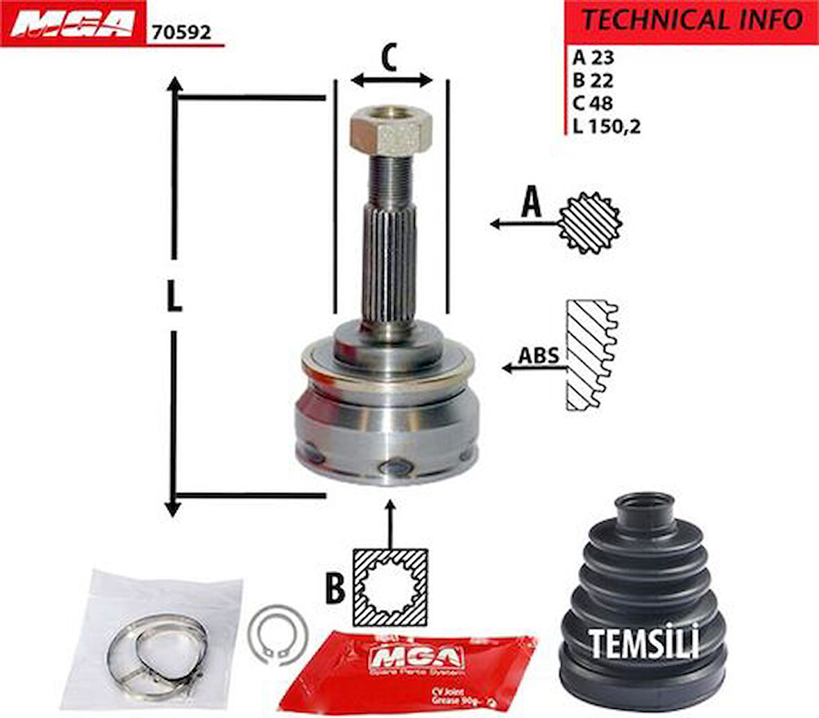 MGA 70592 Aks Kafa Diş-Nissan Micra-K11 92-02 1.3 23x22x47 715048