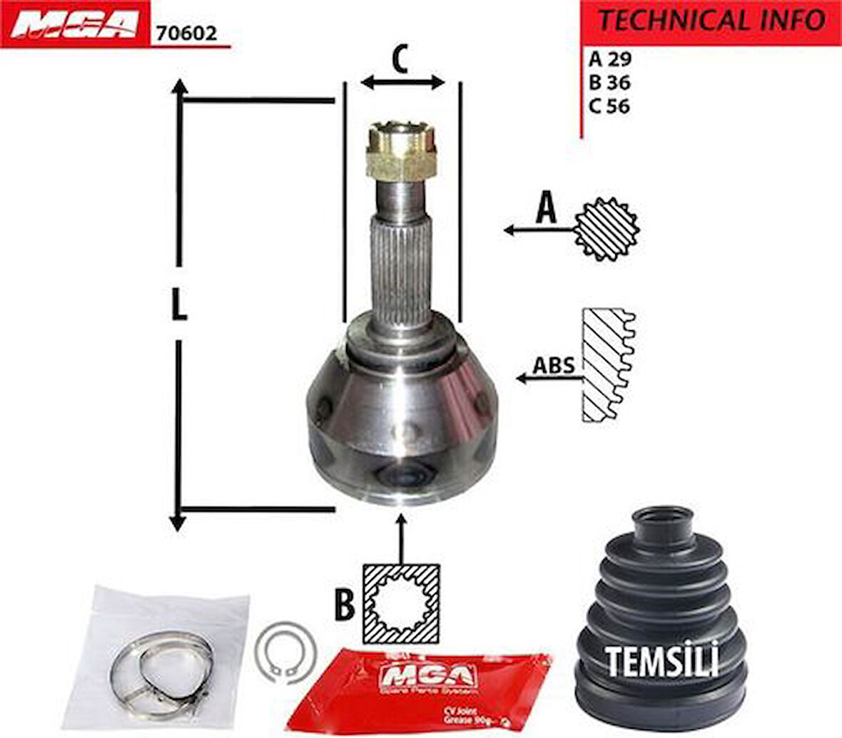 MGA 70602 Aks Kafa Diş-Nissan Qashqai 07-13 2.0 DCI Dizel-Xtrail 08-12 2.0 DCI Dizel 29x36x55