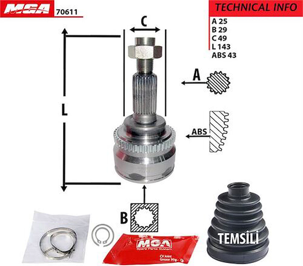 MGA 70611 Aks Kafa Diş ABS'li Suzuki Swift 04-11 1.3-1.3 DDIS-1.5 4WD 25x29x49XABS-42 4410162J90