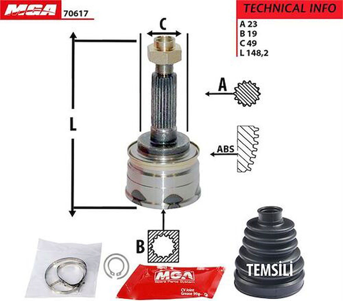 MGA 70617 Aks Kafa Diş-Suzuki Swift 90-02 1.0-1.3 Sf310-Sf413 23x19x48 4410162B22