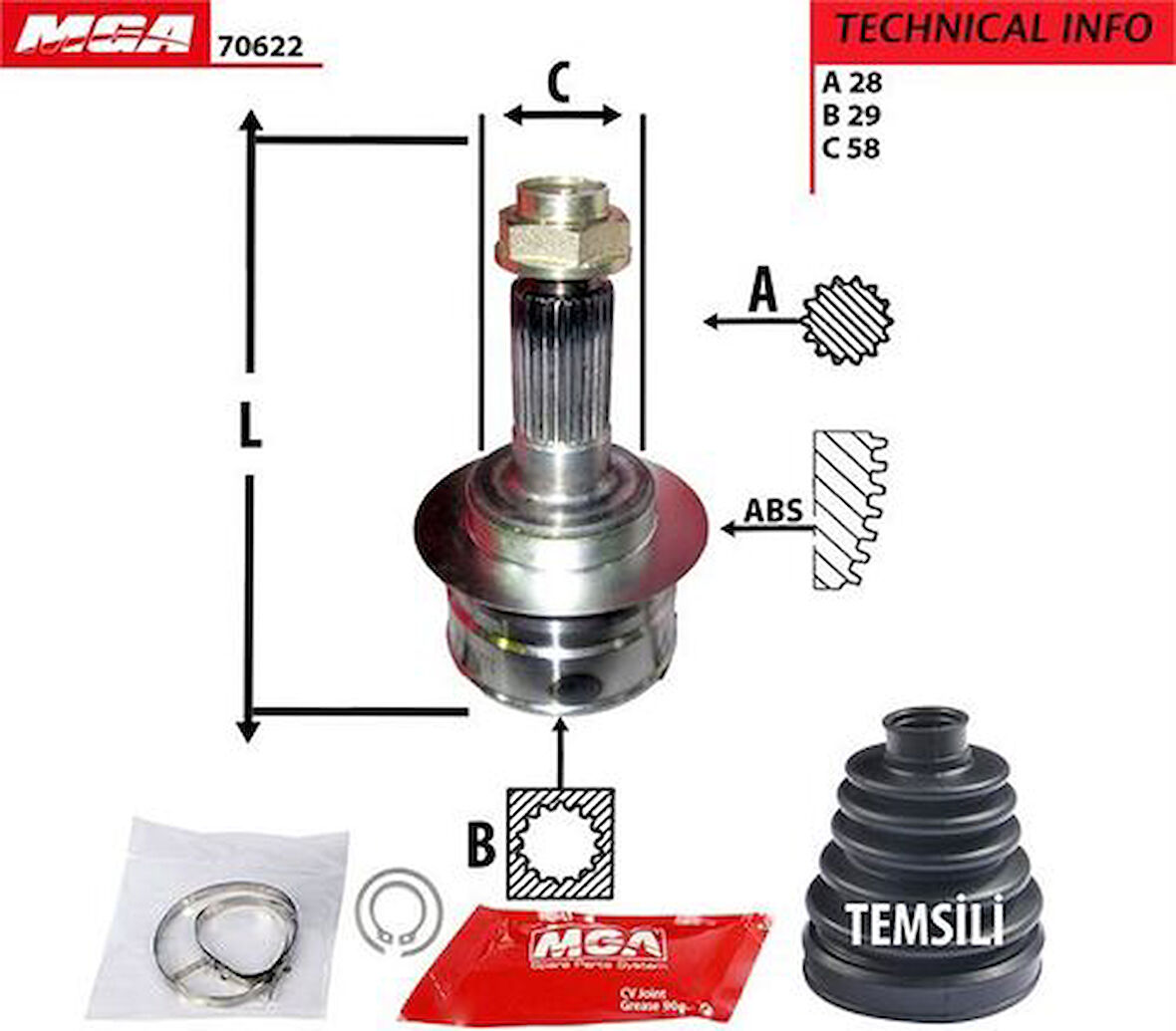 MGA 70622 Aks Kafa Diş-Suzuki SX4 06-12 M16A 1.6 28x29x57 