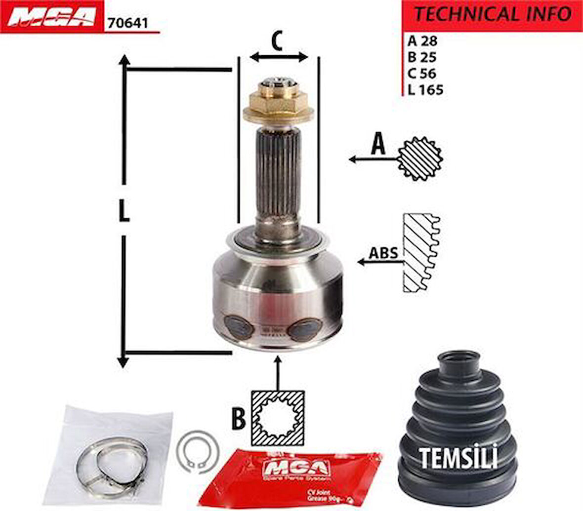 MGA 70641 Aks Kafa Diş-Kia Sorento 02-10 28x25x55 49591-3E000