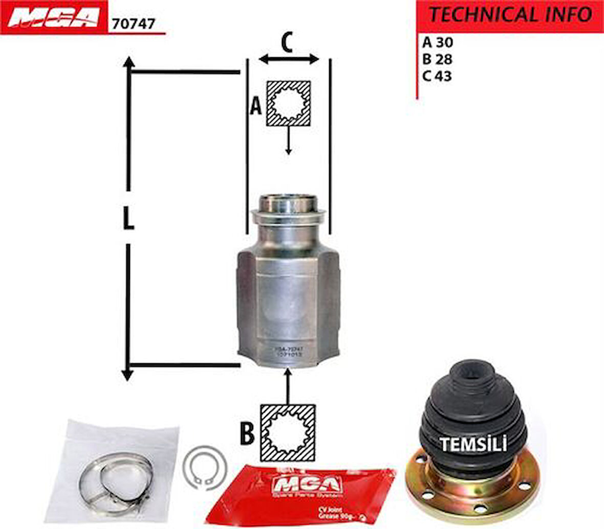 MGA 70747 Aks Kafa I C-Max zda 323-Lantis 95-98 1.8 Manuel 30x28x42 