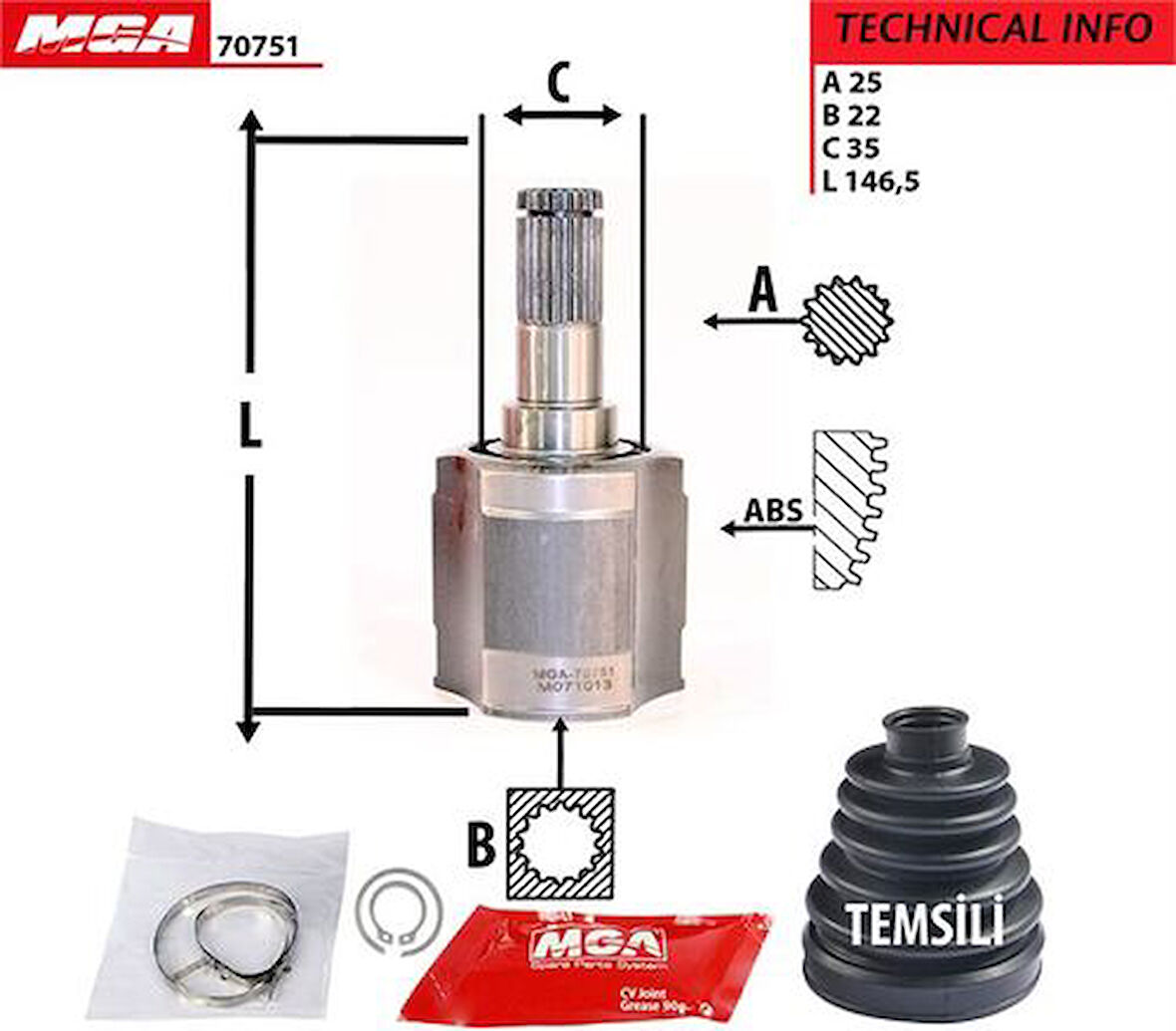 MGA 70751 Aks Kafa Ic-Hyunda Accent 95-03 1.3-1.5 25x22x34 4950525B00