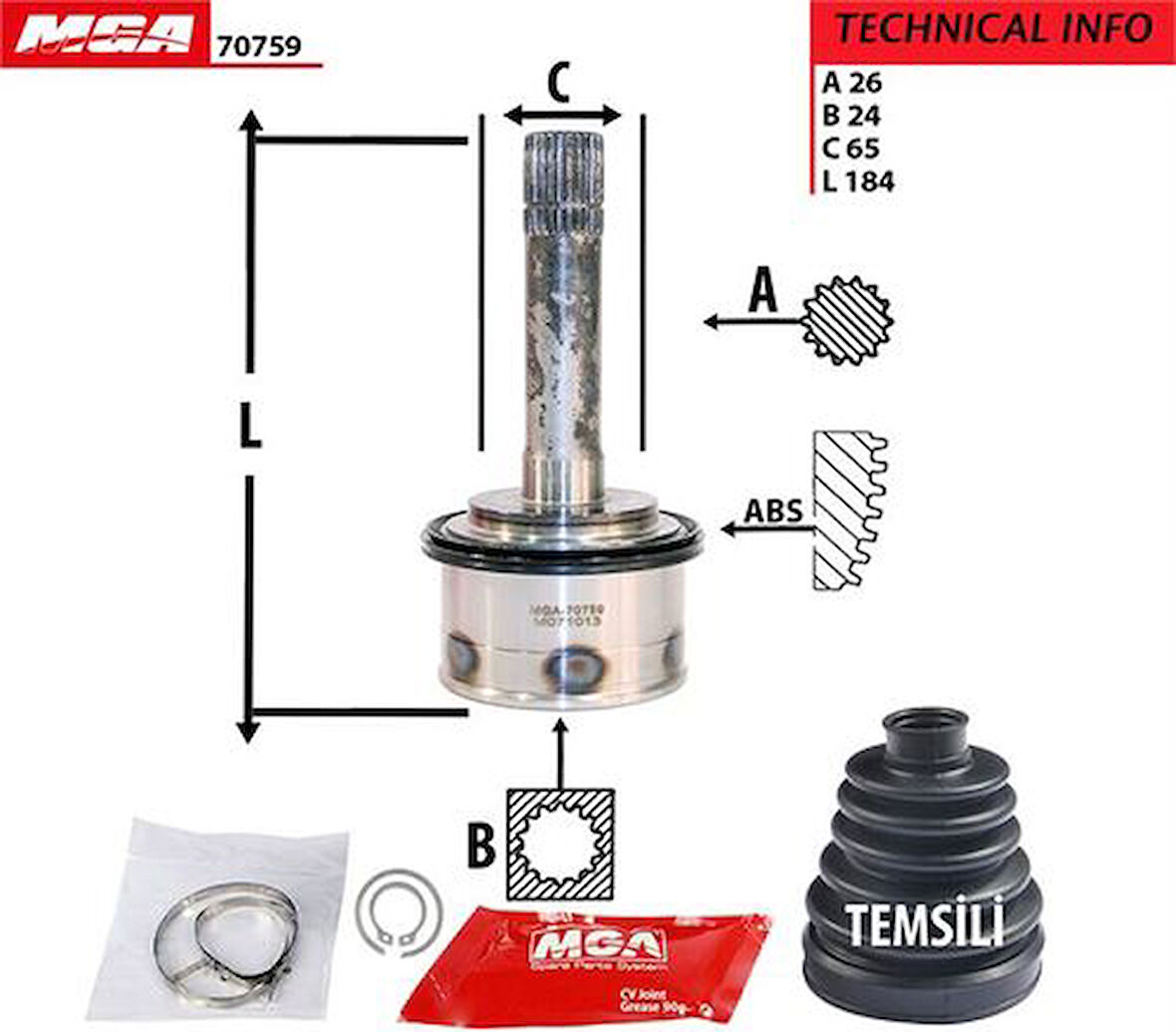 MGA 70759 Aks Kafa Diş-Sportage 98-02 26x24x64 0K01122510