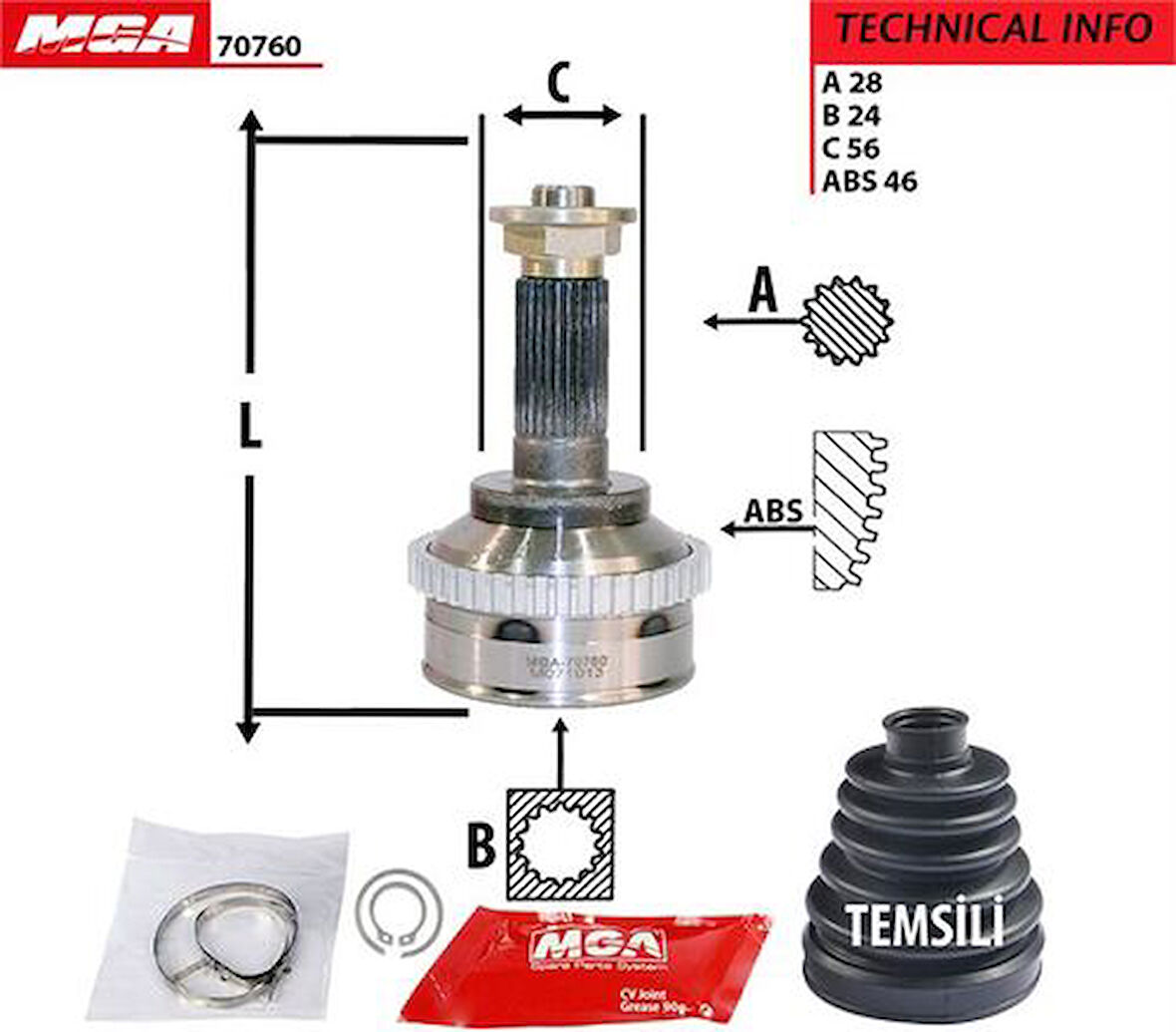 MGA 70760 Aks Kafa Diş-ABS'li Kia Carens 02-10 1.6-1.7 