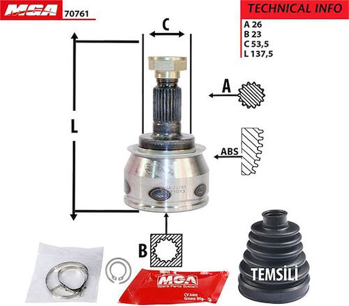 MGA 70761 Aks Kafası Diş-Mini Cooper 02-08 1.6 R51 31607518261