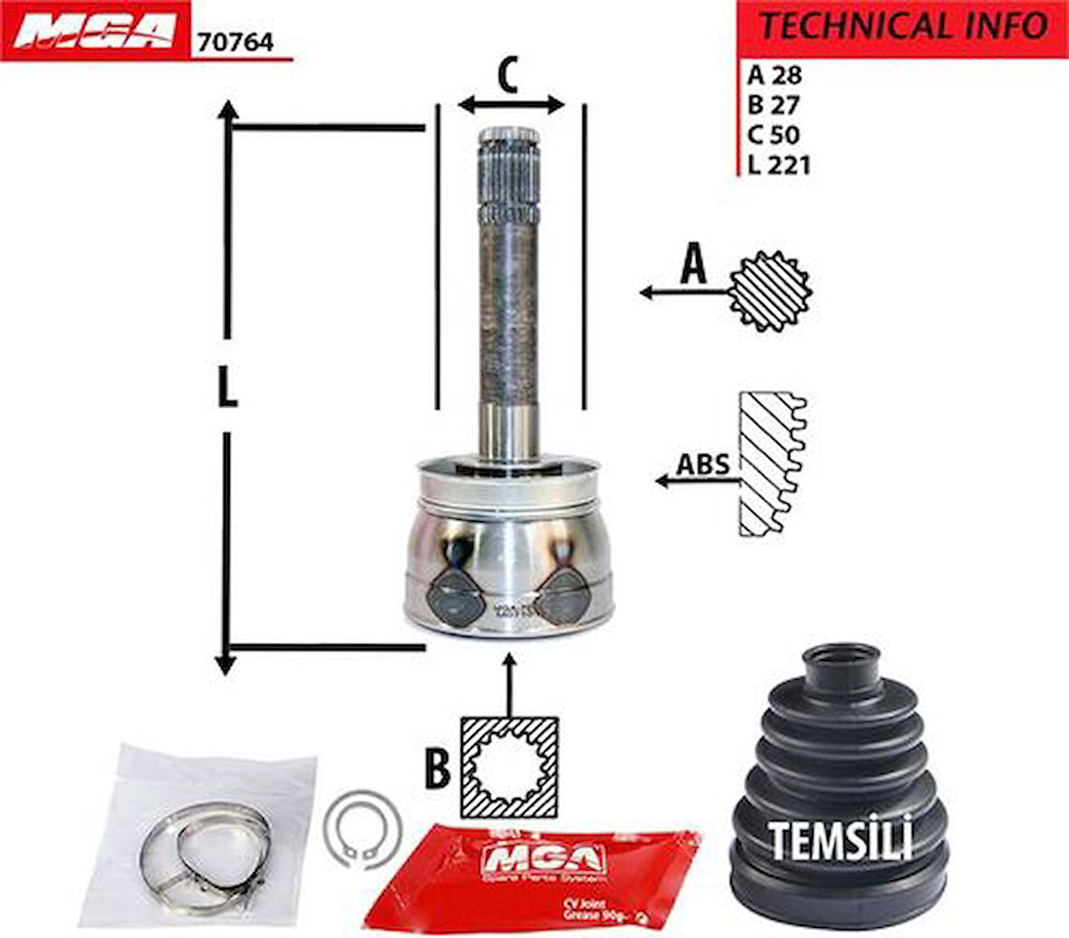MGA 70764 Aks Kafa Diş-Nissan Pathfinder 97-04 R50 28x27x49 3910058G00