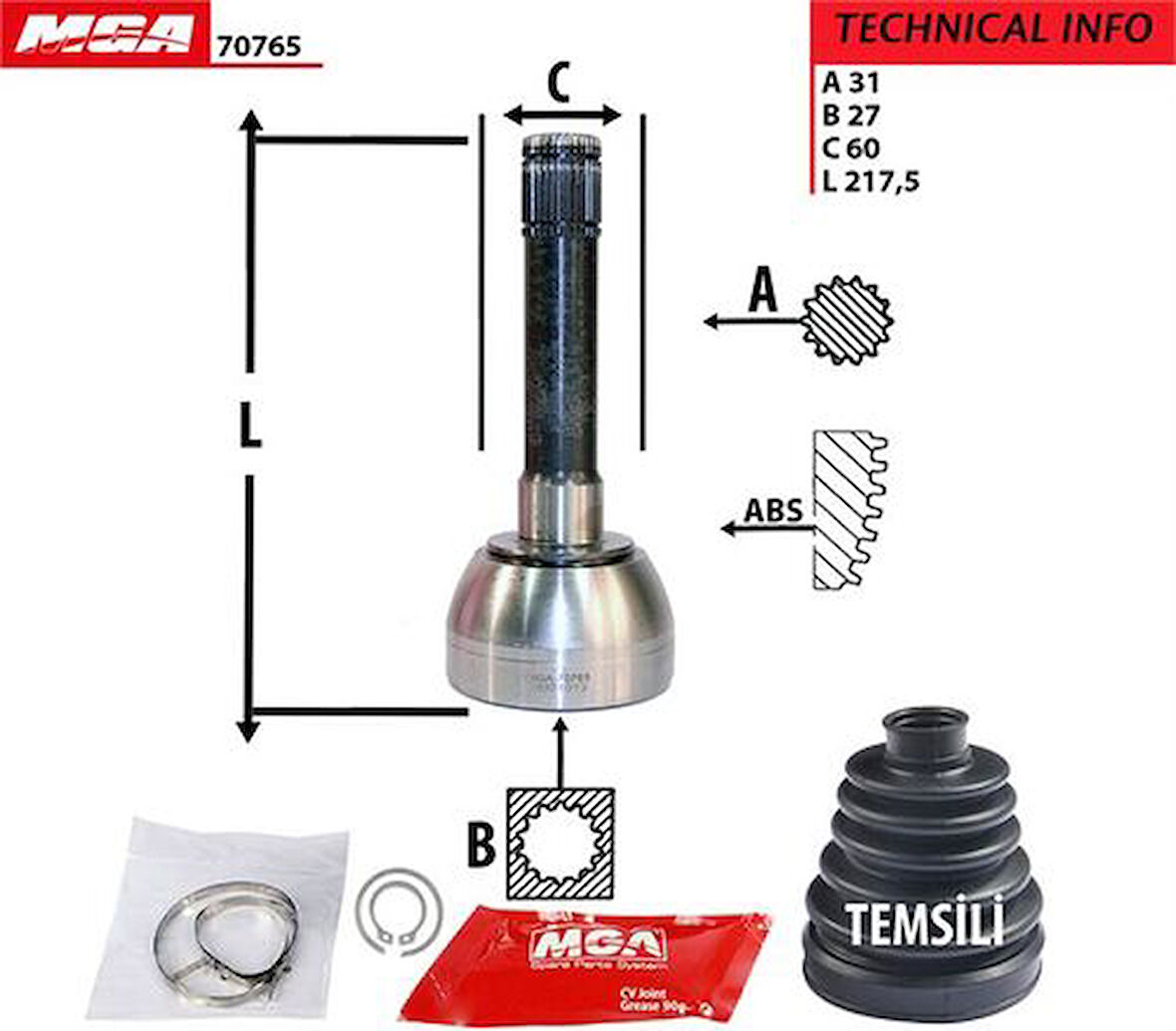 MGA 70765 Aks Kafa Diş-Nissan Patrol 88-97 31x27x59 3910101J10