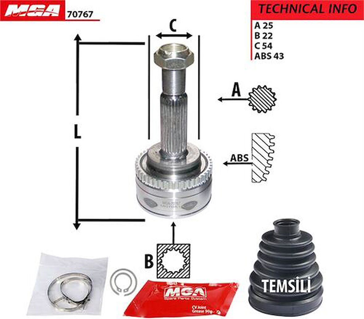 MGA 70767 Aks Kafa Diş-ABS'li Mitsubishi Spacestar 98-04 1.3-1.6 25x22x54-ABS-42 MR377715