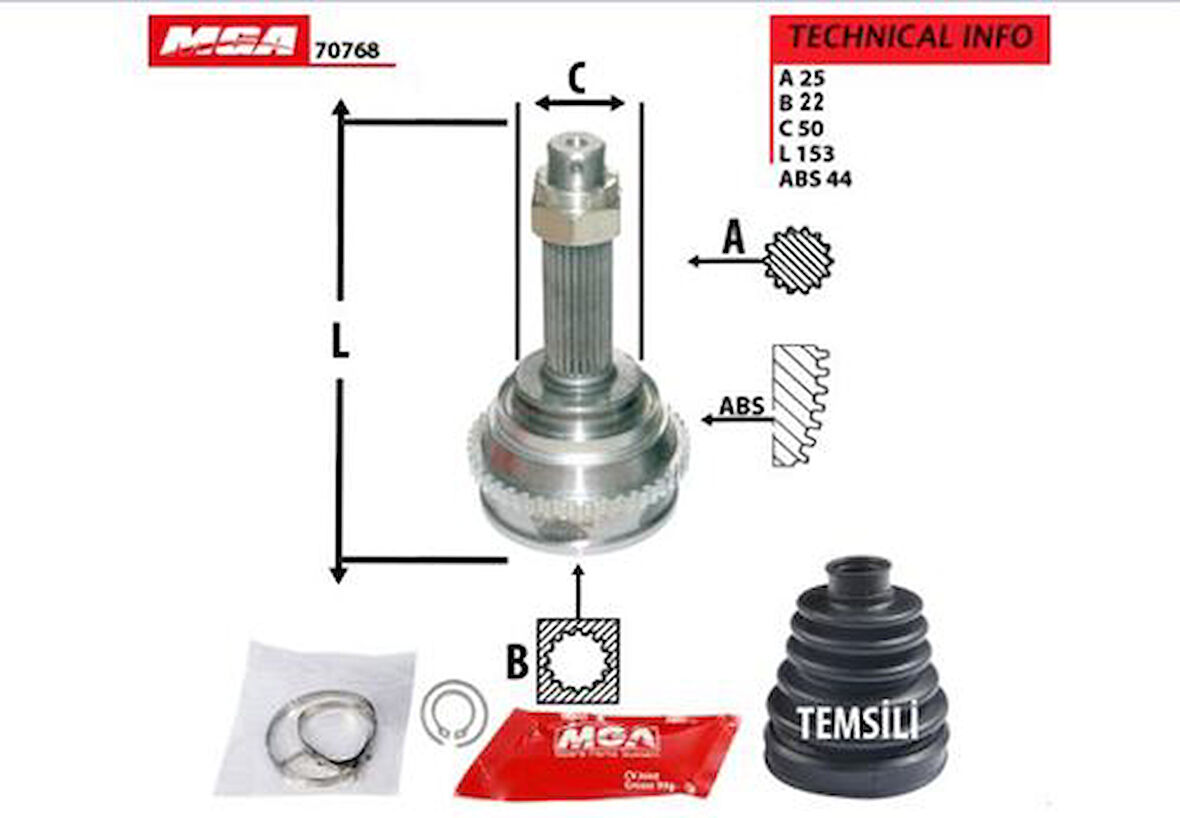 MGA 70768 Aks Kafa Diş-ABS'li Accent 95-03 1.3-1.4 4950725A00